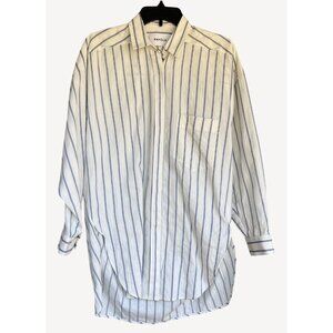 Enfold Women Button Up Striped Shirt White Blue Size 40 US Medium Linen Blend